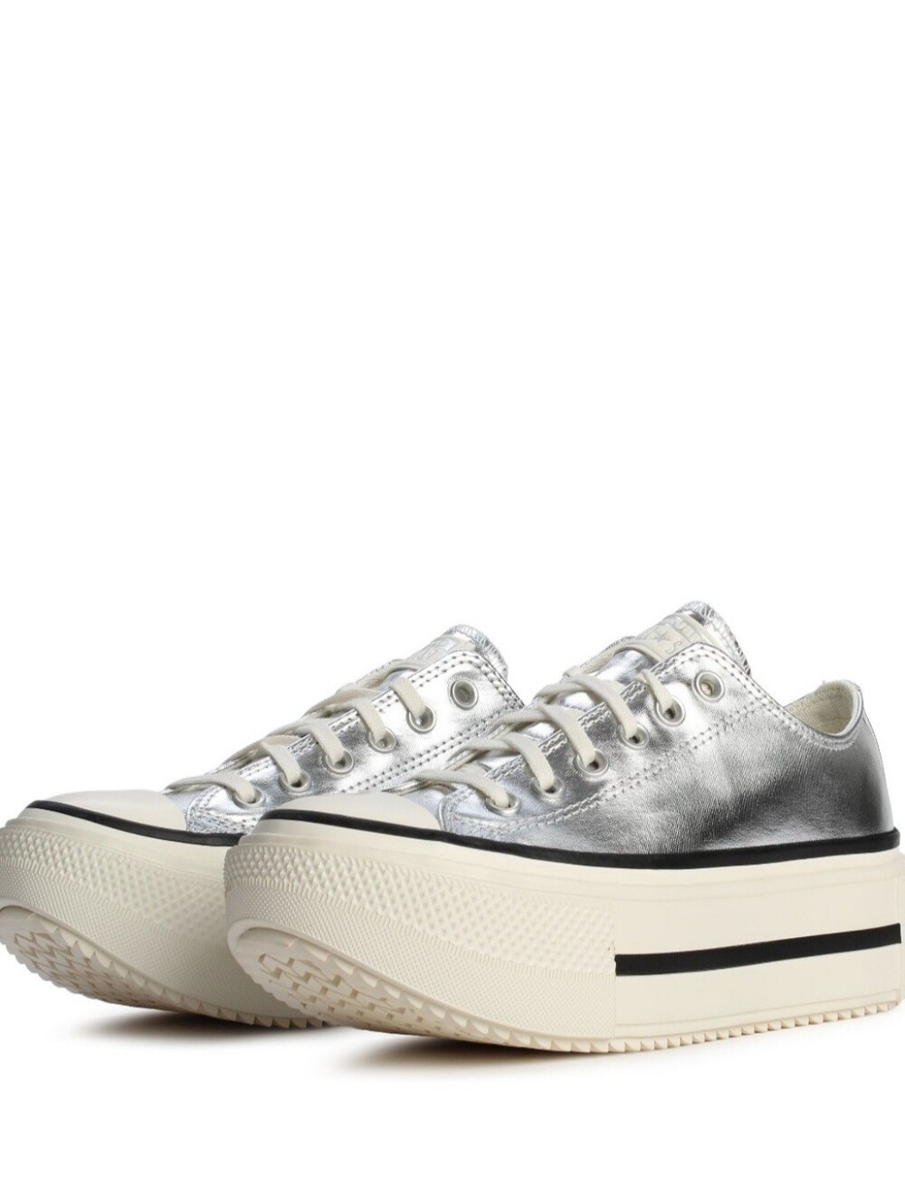 Converse ALL STARS Metallic Silver Double Stack Platform Comfort Sneakers UNISEX